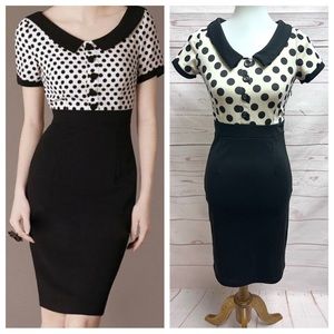 Miusol Retro Polka Dot Peter Pan Collar Colorblock Wiggle Dress